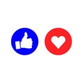 Social media icon, empathetic emoji reactions.Thumbs up and heart. Vector Illustration. EPS 10